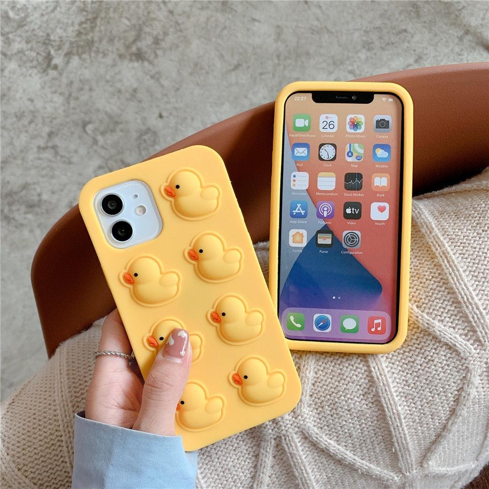 Coque de Téléphone Souple Anti-Stress avec Bulles Canard Mignon pour iPhone 12 11 Pro Max 6 7 8 Plus Xr X Xs Max Se 2020, Housse en Silicone au Design Unique et Élégant pour Petites Filles et Garçons
