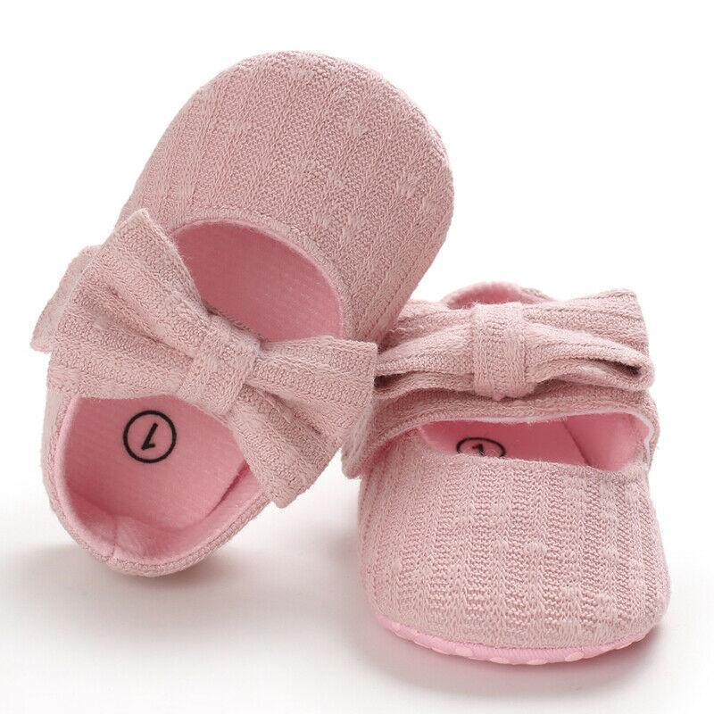 Chaussures Souples Premiers Pas Nœud Papillon Couleur Unie pour Bébé Fille Respirantes