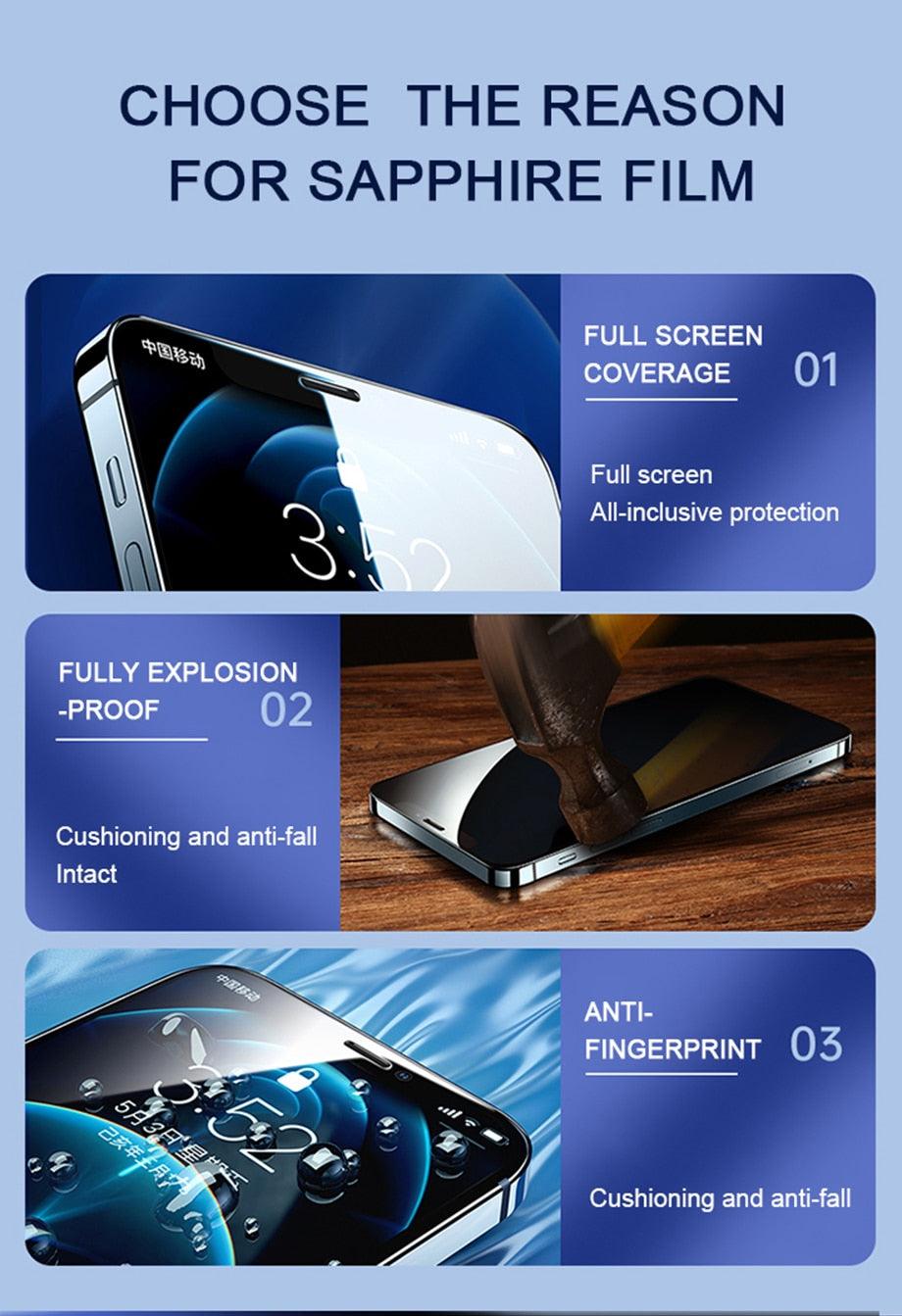 Verre de protection intégral 4K HD pour iPhone 11 12 13 14 PRO MAX, protecteur d'écran en verre trempé pour iPhone 14 Plus X XR, film de verre trempé avec clarté HD, toucher précis, absorbant les chocs