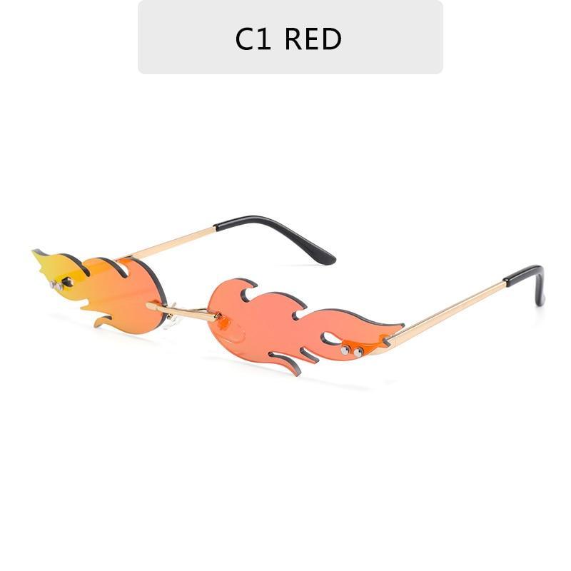 NOUVEAU 2021 Lunettes de soleil Flamme de feu Tendance pour femmes, sans monture, marque de créateur, Lunettes de luxe style étroit