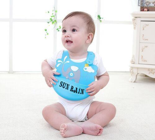Bavoir en Silicone Imperméable Attrape-nourriture pour Bébé Nouveau-né Bavoirs de Dessin Animé Réglables pour Enfants