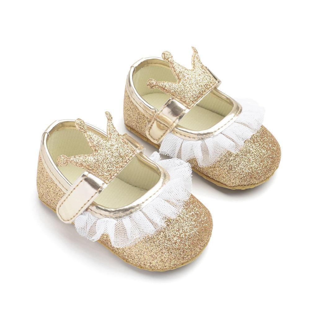 Chaussures de bébé fille nouveau-né, tout-petit, enfants, motif couronne pailletée, semelle souple antidérapante