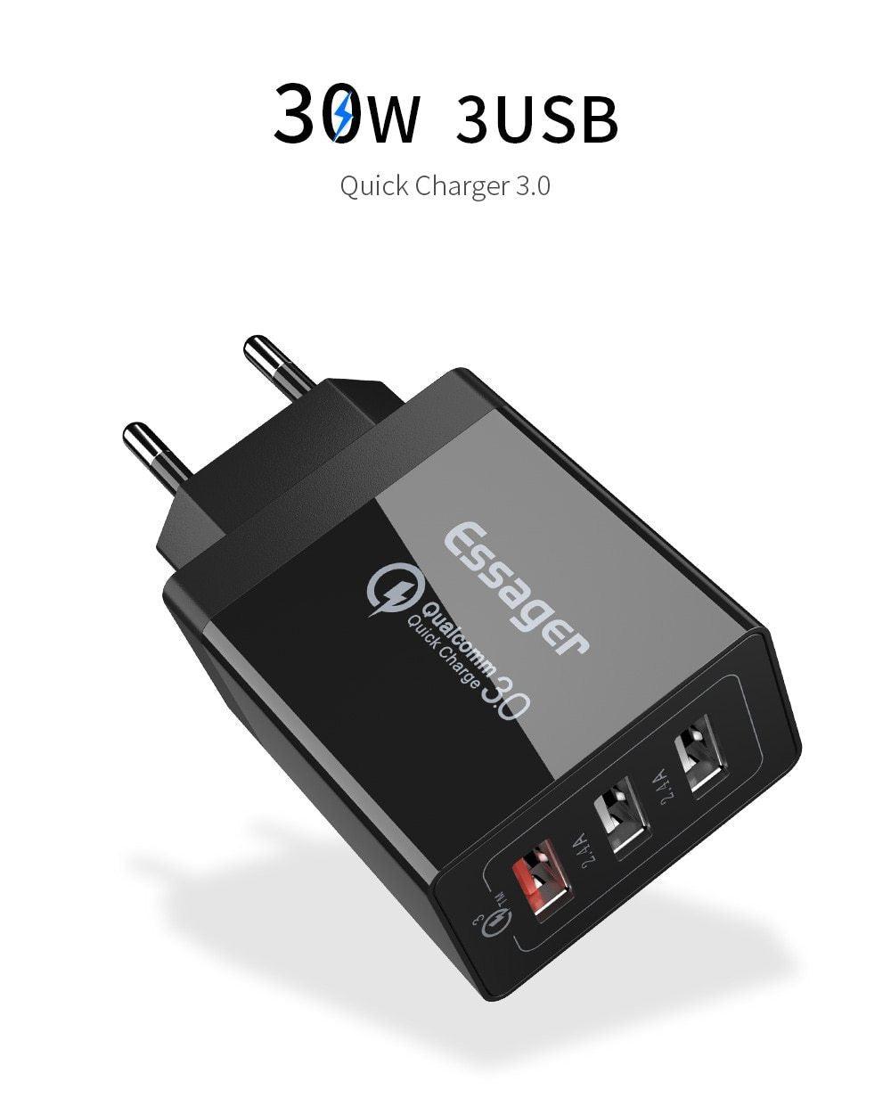 Chargeur USB 30W Quick Charge 3.0 QC3.0 QC Chargeur Rapide Multi-prises Mural pour Téléphones Portables