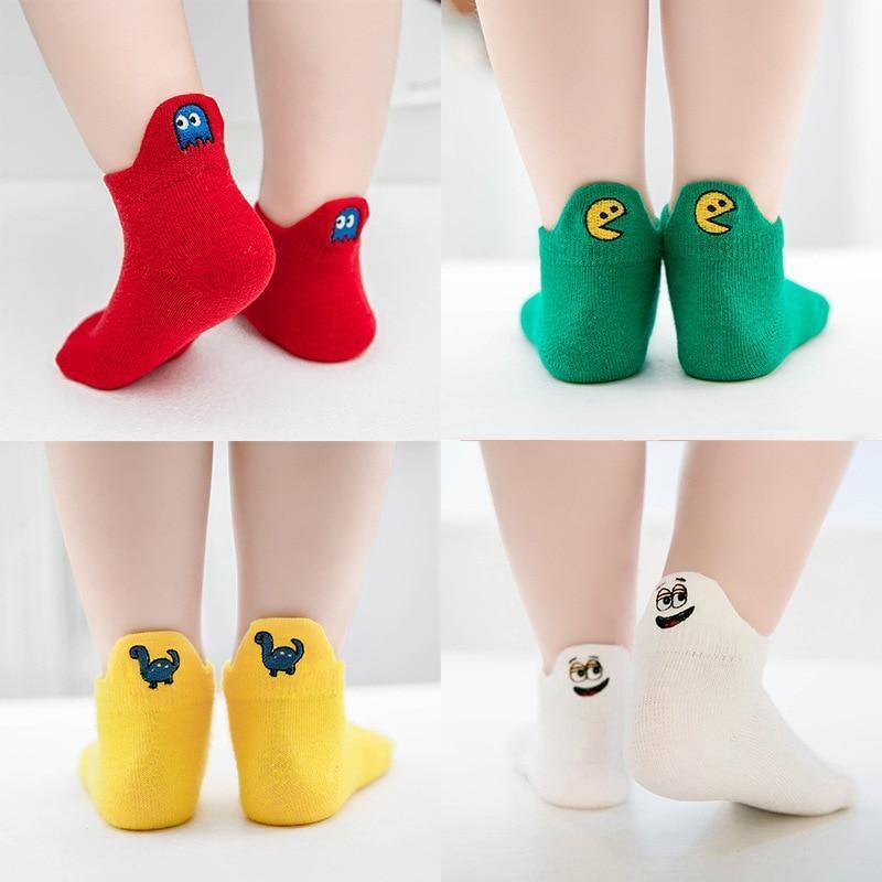 5 paires de chaussettes d'été et de printemps respirantes multicolores brodées de dessins animés pour nouveau-nés garçons et filles