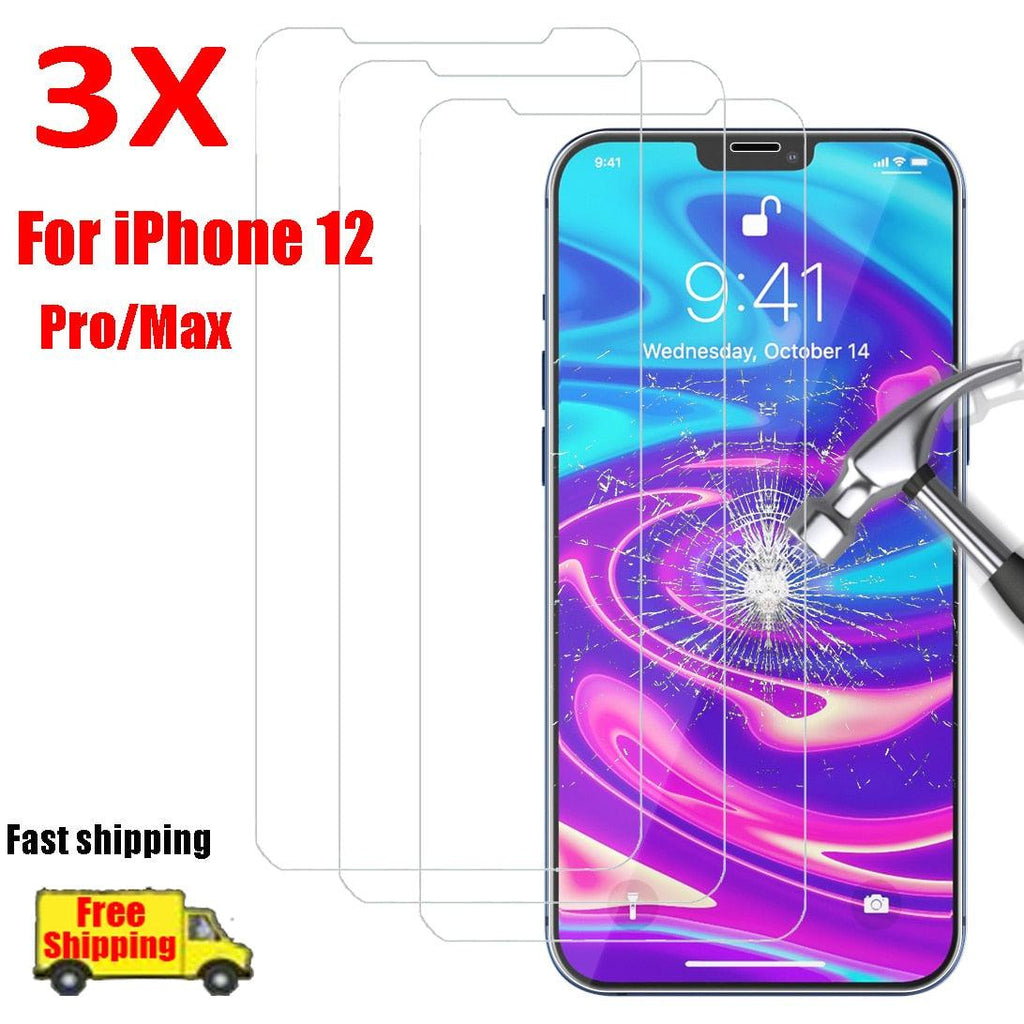 Protections d'écran en verre trempé HD pour iPhone 12 12 Max/12 Pro Film avant iPhone X 6/6s 7 8 11 Pro Max Protection d'écran transparente hautement résistante aux rayures en verre de protection plein écran pour iPhone