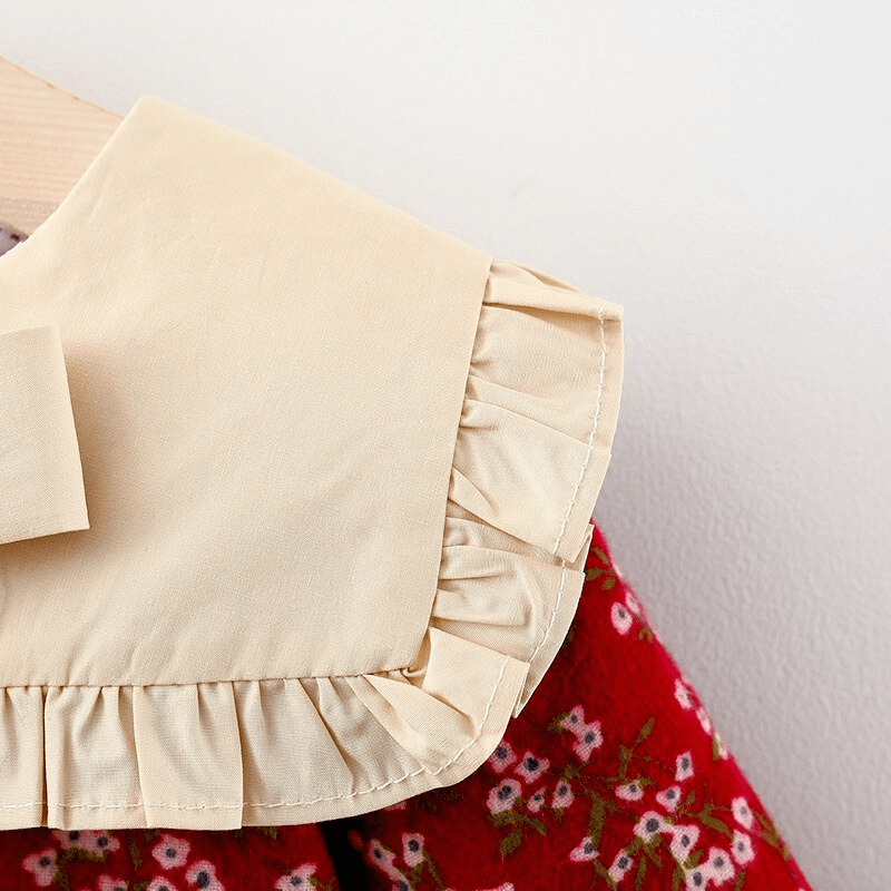 Robe de fille rétro moderne pour l'hiver, robe de nouveau-né, robe de soirée en coton à nœud floral mignon pour bébé