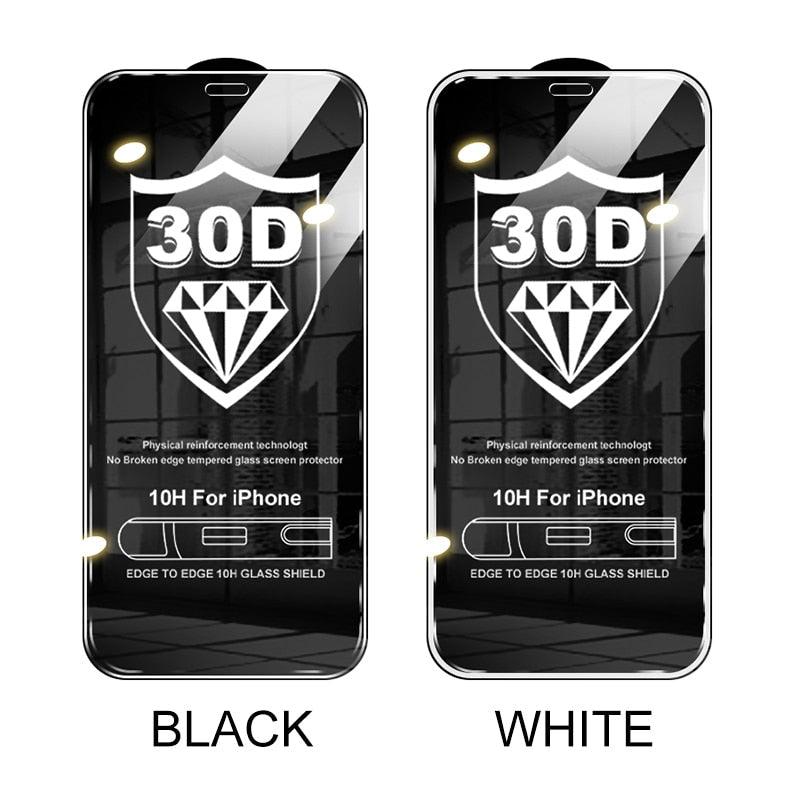 Verre de protection intégral 30D pour iPhone 13 12 11 14 Pro Max X Xr Protecteur d'écran iPhone 6 7 8 14 Plus Film en verre trempé Protecteur d'écran en verre trempé ultra résistant pour iPhone