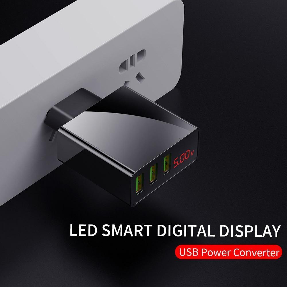 Chargeur de téléphone USB à 3 ports avec écran LED Prise UE Charge rapide intelligente de 3 A max au total Chargeur mural mobile pour smartphones