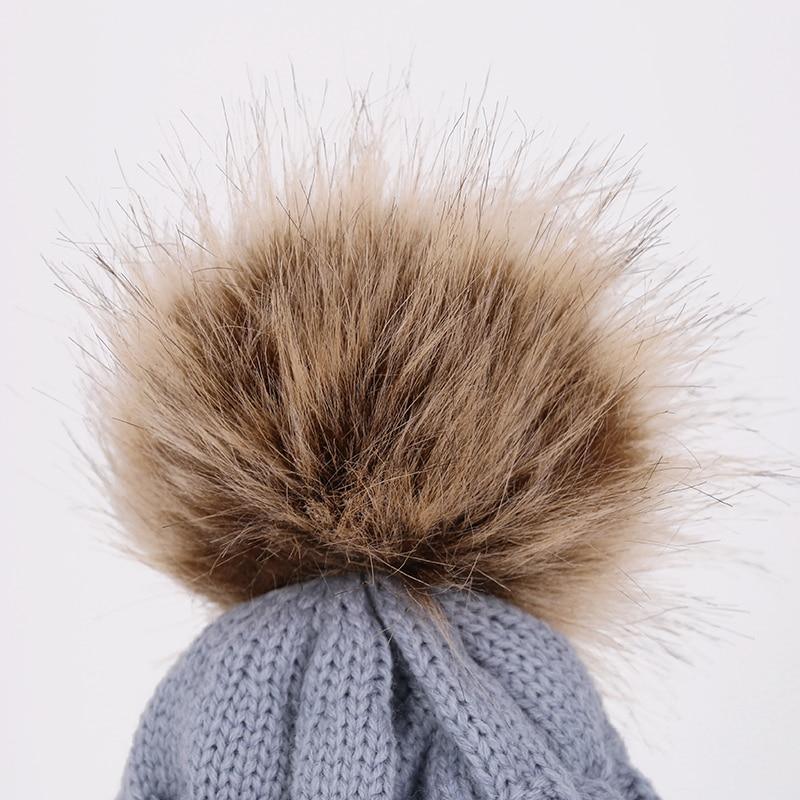 Bonnet bébé chaud hiver, avec pompon en fourrure, en tricot, pour nourrisson, tout-petit, enfant, style créateur moderne.