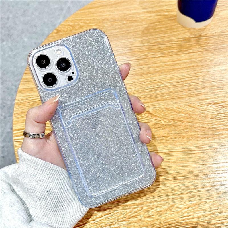 Étui Souple Transparent Unique pour iPhone 13 11 12 Pro Max avec Porte-Cartes et Dégradé, Couleurs Magnifiques, Protection Antichute