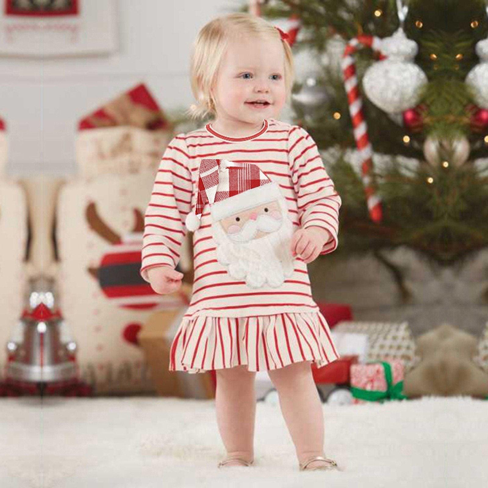 Bébé Filles Manches Longues Rayé Noël Tenues Robe Pour Filles Vêtements Design Unique Excellent Look