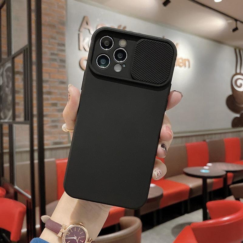Étui en Silicone de Protection d'objectif Coulissant pour iPhone 11 Pro Max Mini 12 Pro 13, Étui Poussoir Housse de Caméra Coulissante avec Protecteur d'objectif de Caméra, Étui en Silicone Mince Compatible avec iPhone