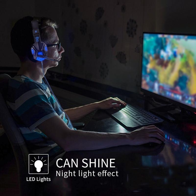 Casque de jeu professionnel lumineux à LED pour ordinateur, basse réglable, stéréo PC Gamer, filaire, supra-auriculaire, avec micro