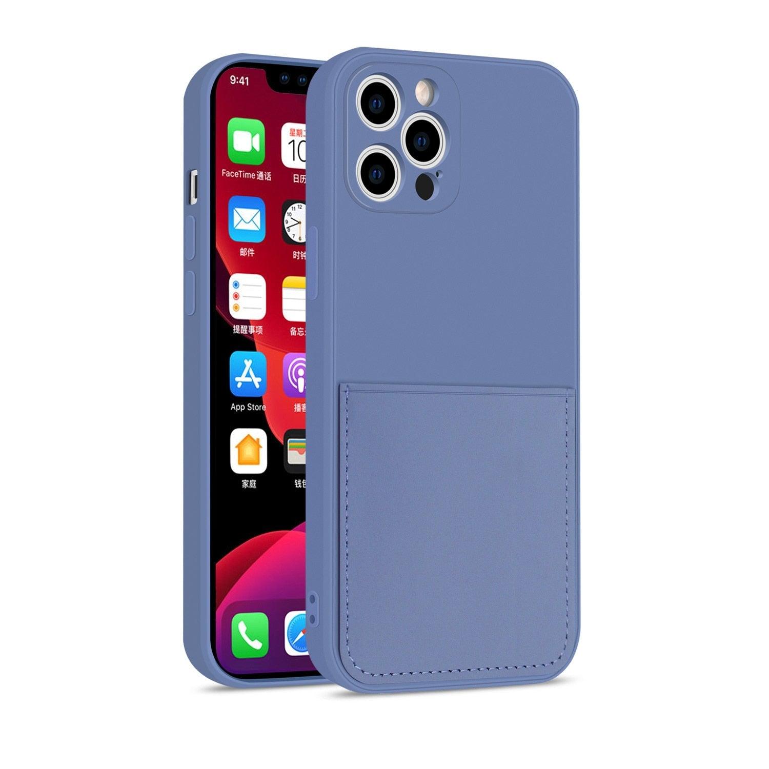 Coque de téléphone portefeuille simple en silicone pour iPhone 13 12 11 Pro Max Mini avec porte-cartes, coque de protection intégrale classique en silicone, anti-rayures et antichoc