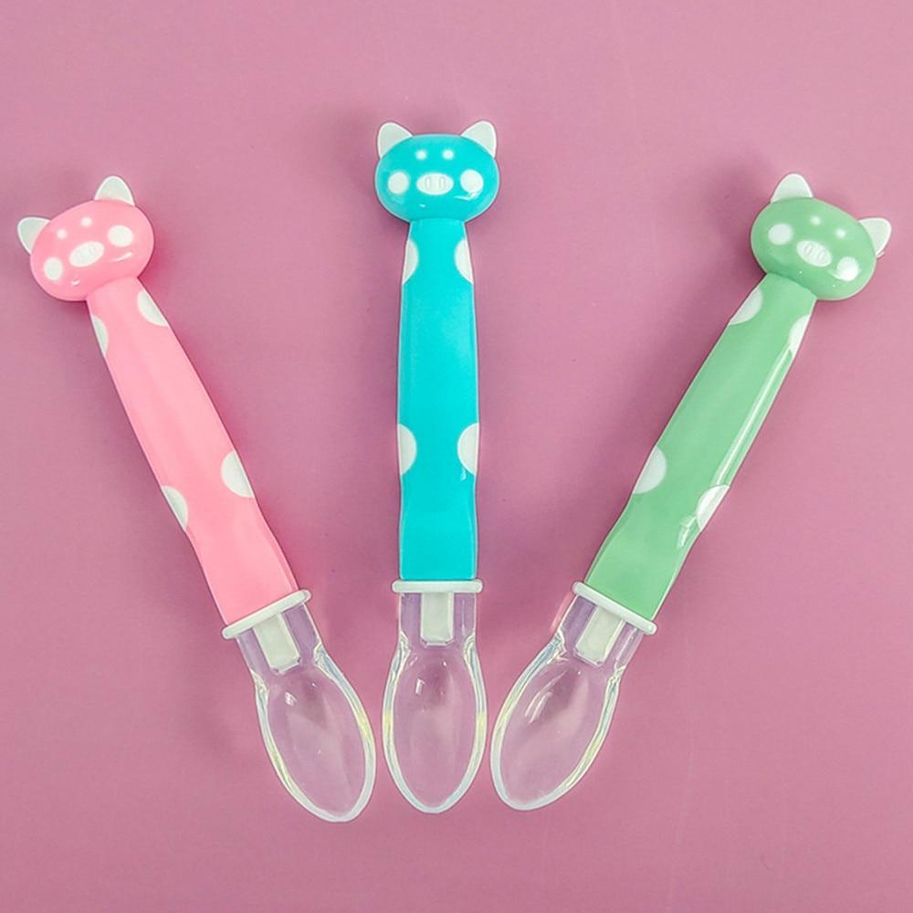 1 cuillère souple en silicone pour bébé, couleur bonbon, à détection de température, outils d'alimentation pour enfants, pour manger