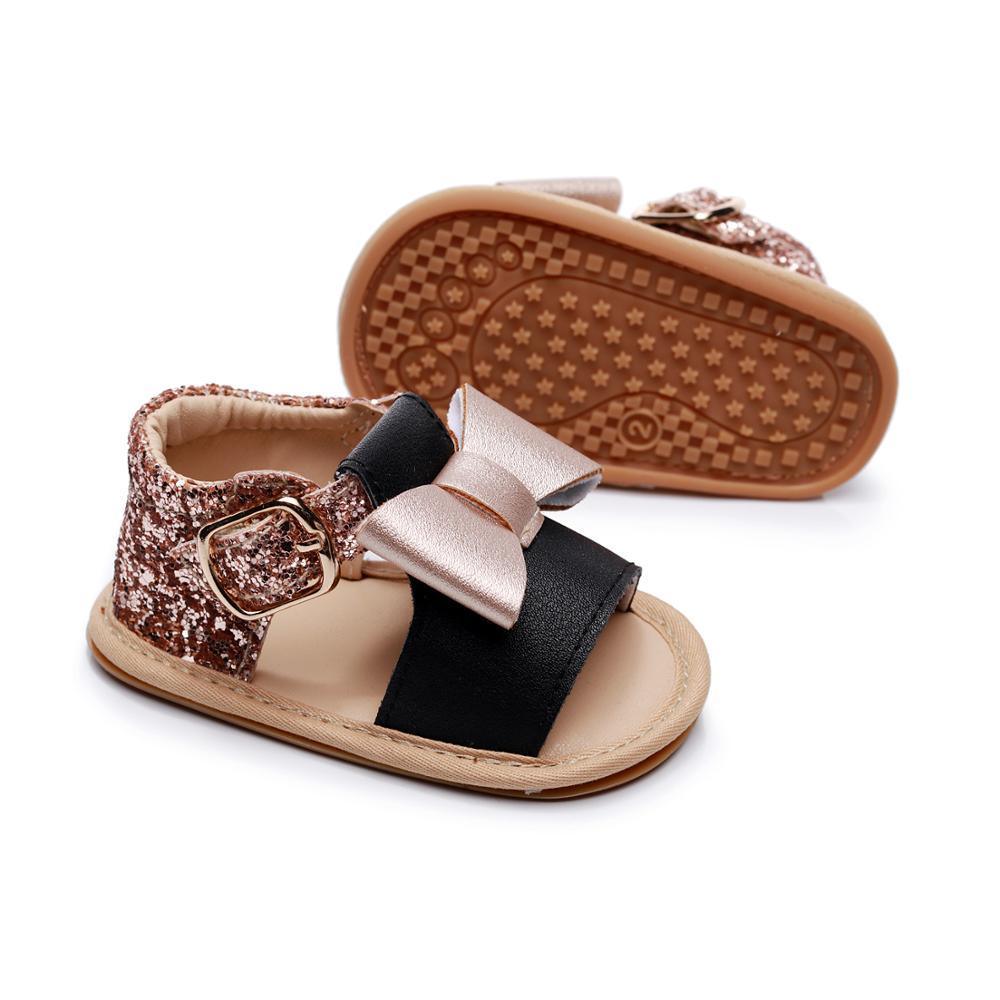 Sandales Bébé Fille Premier Pas Cuir PU Semelle Souple Nœud Papillon Chaussures Filles