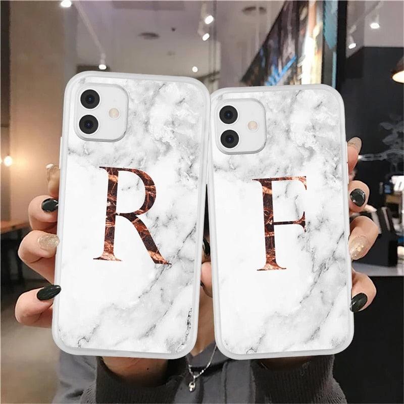 Coque de téléphone en marbre blanc A-Z pour iPhone 12 Mini, étui arrière en silicone souple, coque de téléphone personnalisable, protection de luxe pour écran et appareil photo, coque antichoc souple