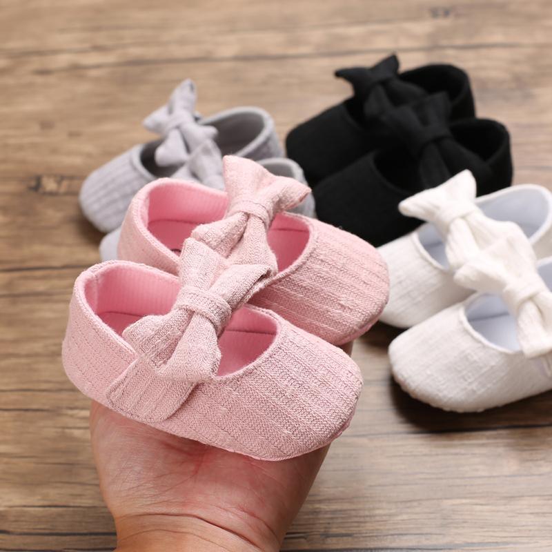 Chaussures Souples Premiers Pas Nœud Papillon Couleur Unie pour Bébé Fille Respirantes