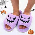 Pantoufles douces et moelleuses en forme de citrouille d'Halloween, confortables, à bout ouvert, pour femmes.