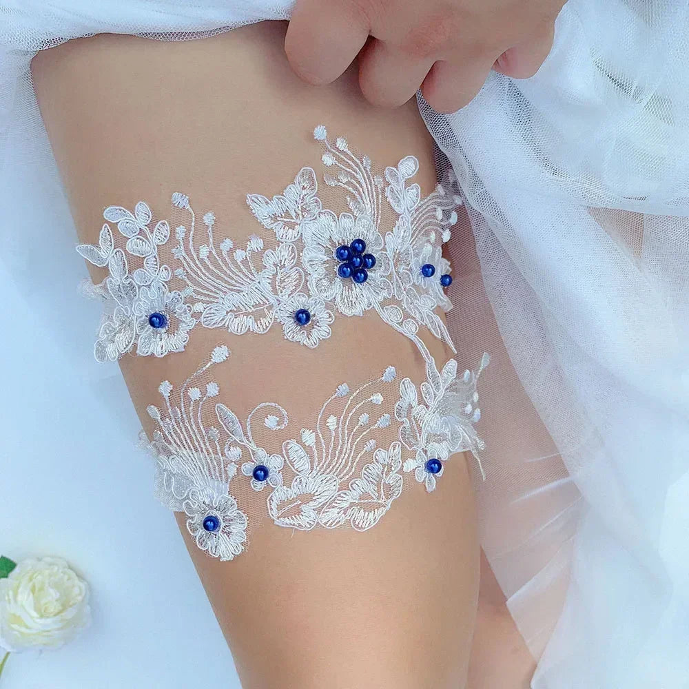 K03 2 PCS Jarretelle de mariée sexy en dentelle fleur cristal perles jarretelle de cuisse bague de cuisse jarretelle de mariée jarretelle de bas femme fille