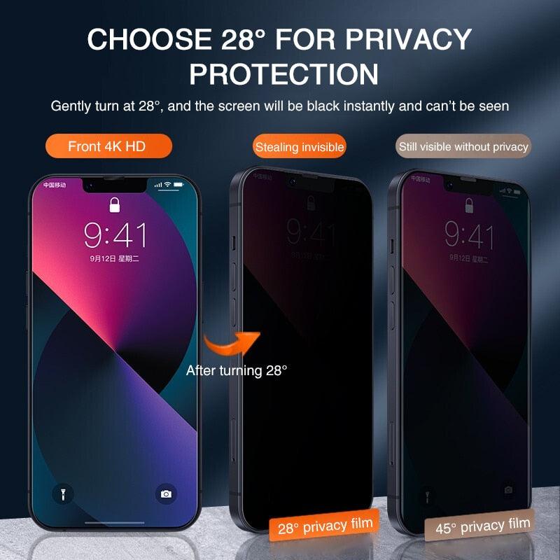 Protection d'écran anti-espion pleine couverture pour iPhone 11 12 13 PRO MAX Verre de confidentialité pour iPhone 14 Pro 8 Plus XS Max XR Verre trempé anti-espion Protecteur d'écran de confidentialité pour iPhone