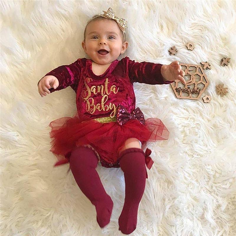 Bébé Filles 0-18 Mois Robe de Noël à Manches Longues Rouge avec Motif Imprimé Lettres, Cadeau Parfait pour les Fêtes