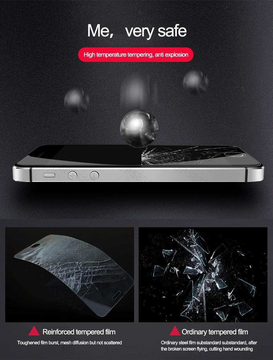 Verre de protection intégrale 9D pour iPhone 7 8 6 6S Plus Protection d'écran transparente pour iPhone 5 5C 5S SE 2020 Film en verre trempé Protection d'écran en verre trempé Protège des chocs et des rayures