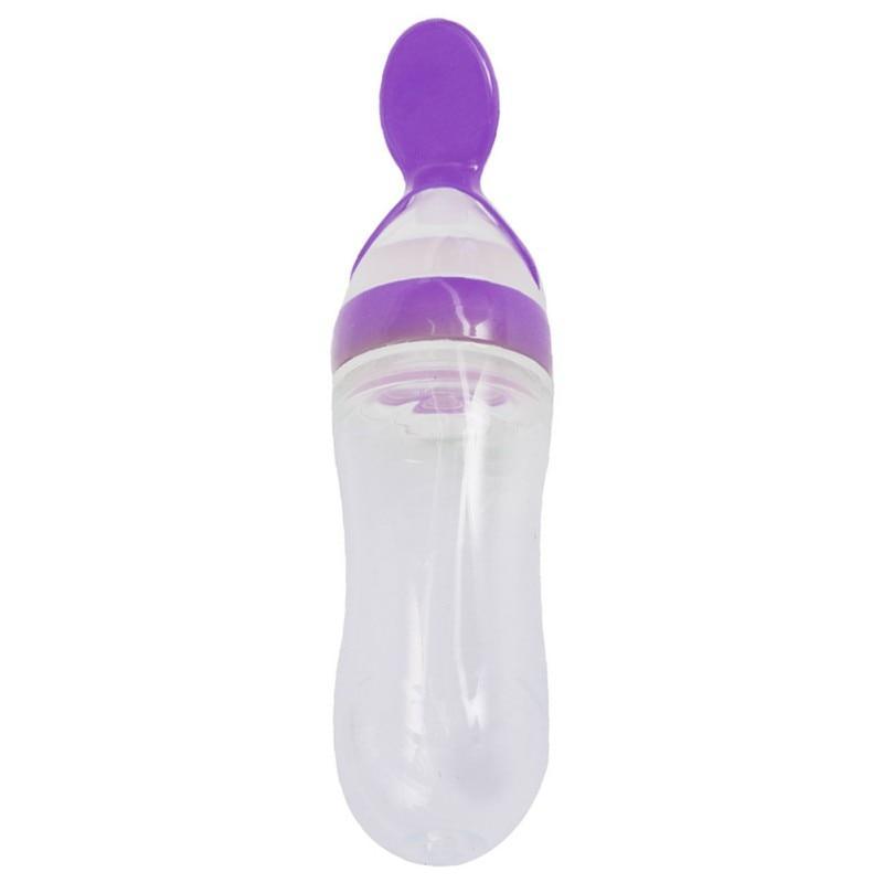 Biberon en silicone avec cuillère Bouteilles de complément alimentaire Bouteille de lait à presser avec cuillère Tasse pour bébé et enfant