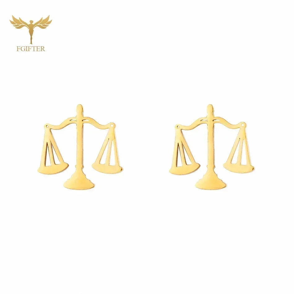 Ensemble collier avec pendentif balance et boucles d'oreilles en acier inoxydable, accessoires de déesse occidentale de la justice, symbole de l'équité, bijoux pour femme