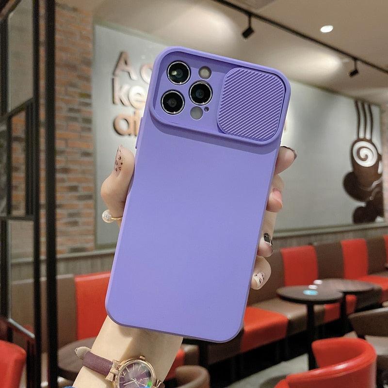 Étui en Silicone de Protection d'objectif Coulissant pour iPhone 11 Pro Max Mini 12 Pro 13, Étui Poussoir Housse de Caméra Coulissante avec Protecteur d'objectif de Caméra, Étui en Silicone Mince Compatible avec iPhone