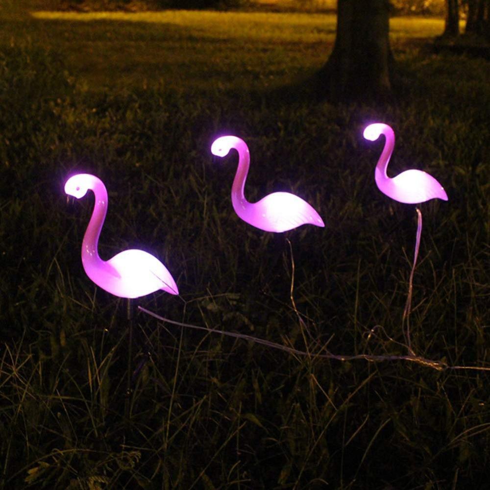 ENSEMBLE DE 3 LAMPES SOLAIRES LED MODERNES Flamant Rose Pour Jardin Et Cour Avec Station De Base – Éclairage Décoratif Pour Allée, Chemin Et Paysage