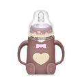 Biberon en verre mignon de dessin animé pour bébé, biberon en silicone sûr avec poignée, biberons colorés pour l'apprentissage du nouveau-né
