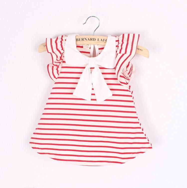 Robe Enfant Filles Robes De Soirée et De Mariage en Coton Rayé avec Col Revers et Manches Volantes
