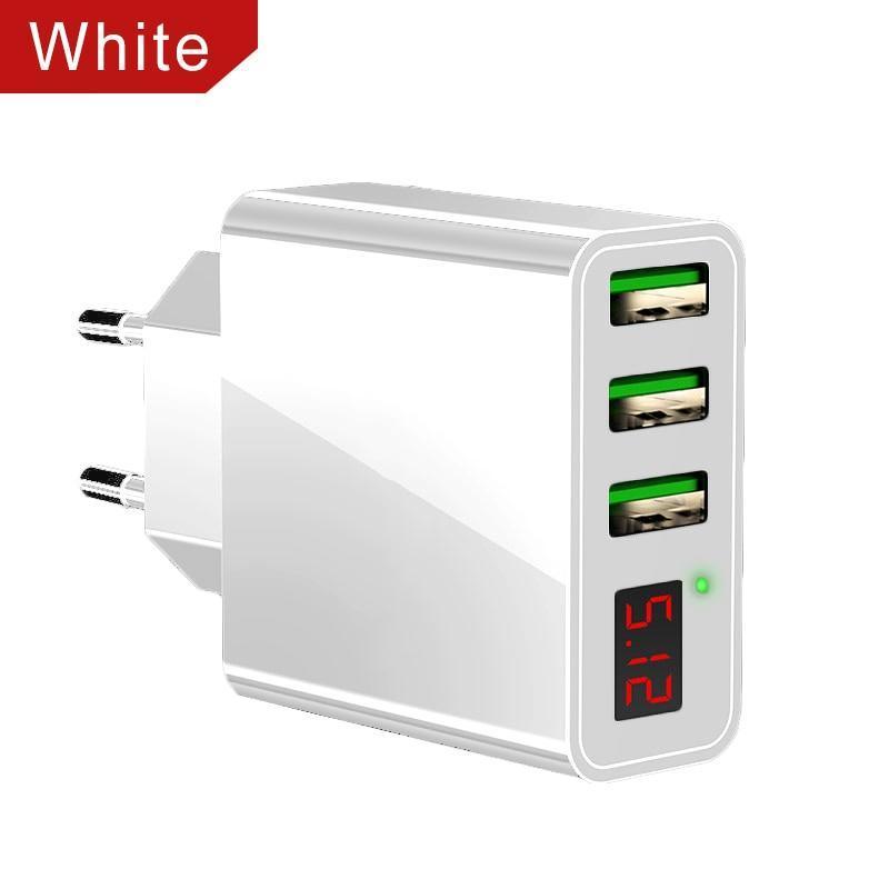 Chargeur de téléphone USB à 3 ports avec écran LED Prise UE Charge rapide intelligente de 3 A max au total Chargeur mural mobile pour smartphones