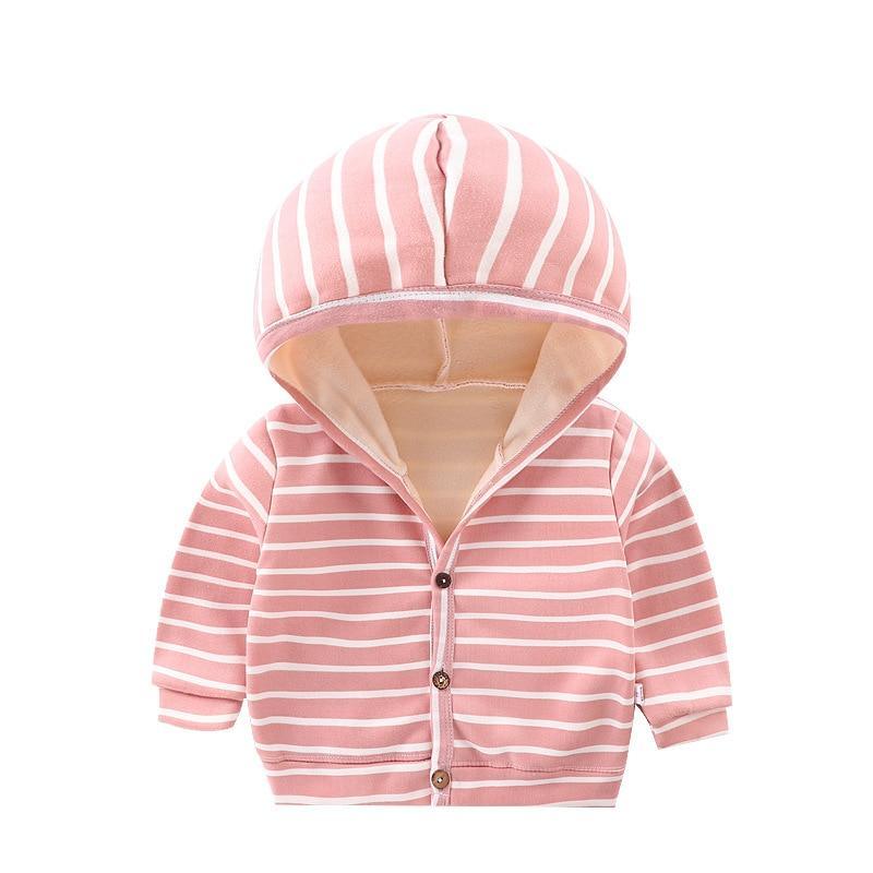 Bébé Printemps Automne Cardigan Rayé Bouton Velours Doublure Vêtements Nouveau-né Manteau/Veste à Manches Longues pour Garçons et Filles