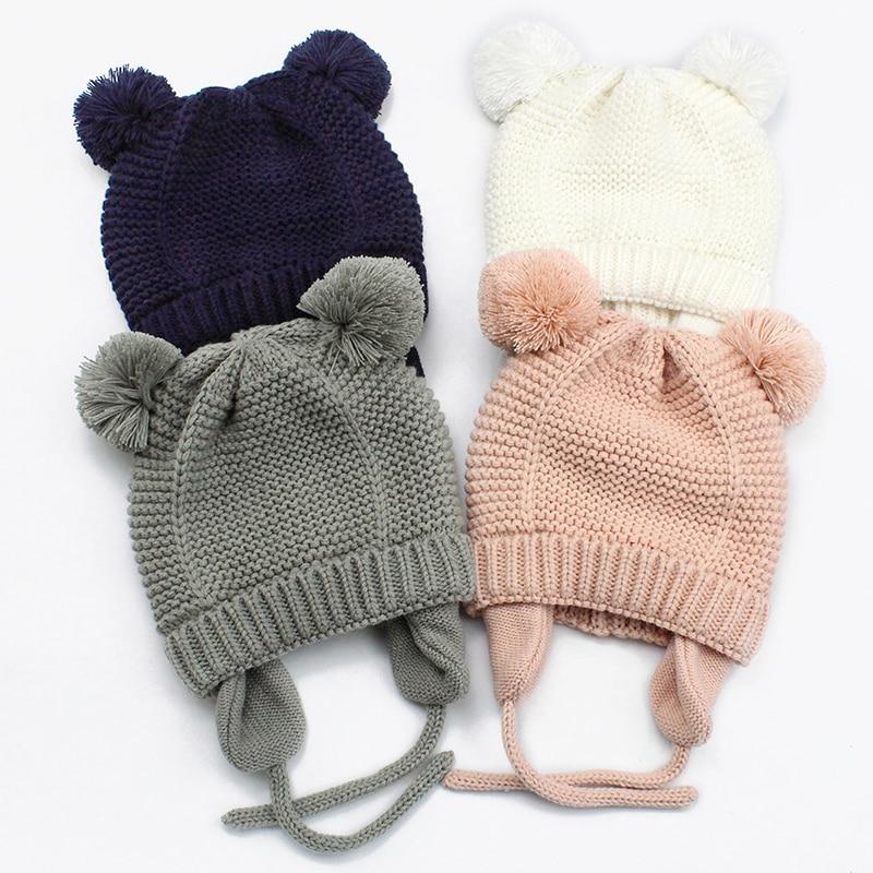 Bonnet Bébé Tricoté Pompon Élégant et Moderne, Épais, Chaud, Cache-Oreilles d'Hiver pour Enfants Garçons et Filles