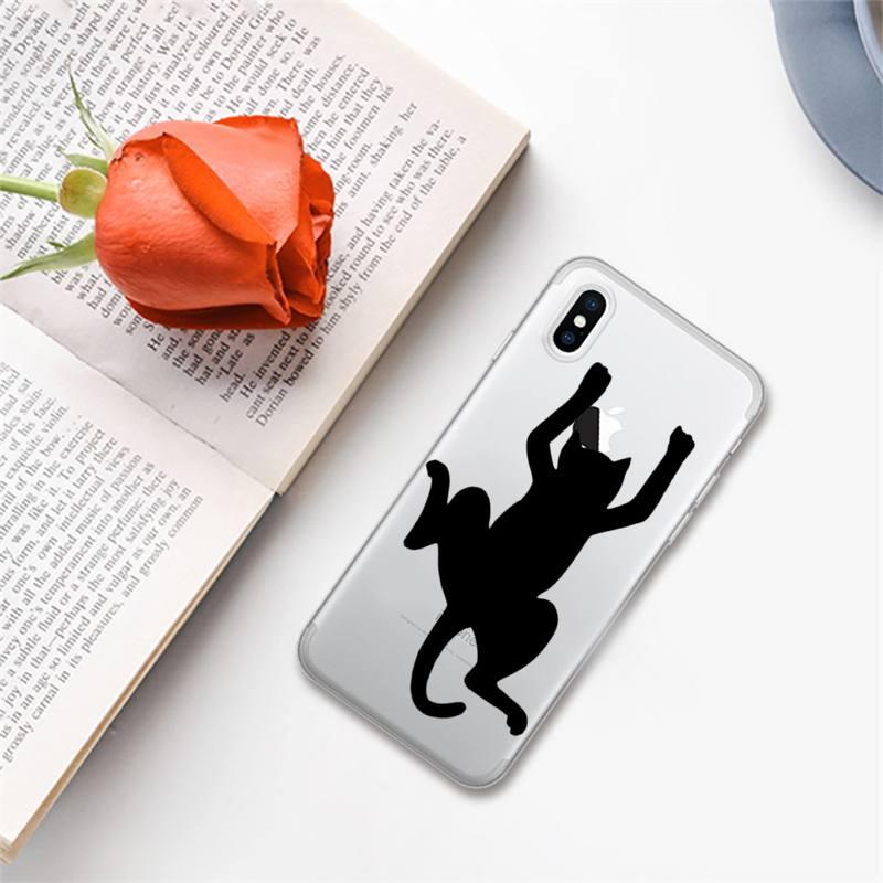 Coque de téléphone mignon chat noir pour iPhone 13 11 12 Pro XS MAX 8 7 6 6S Plus X 5S SE 2020 XR – Étui de téléphone antichoc souple, brillant et élégant avec un chat mignon