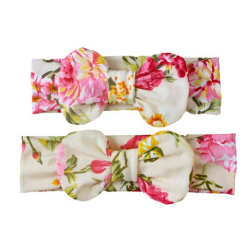 Bandeau Cheveux pour Mère et Bébé avec Nœud Floral Élastique Accessoires Cheveux Turban Mère-Enfant Nœud Pour Mère et Fille