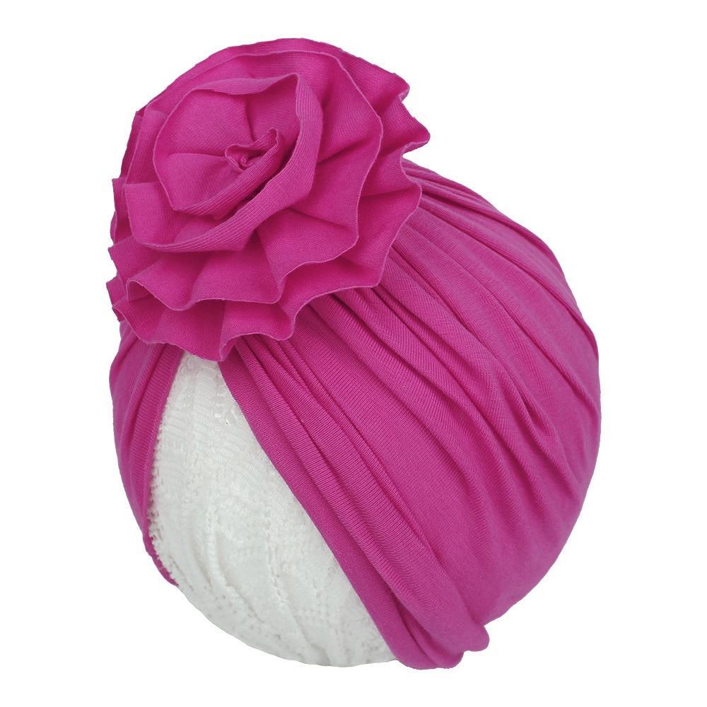 Turban pour bébé fille en coton tricoté, fait main avec fleur plissée, style élégant