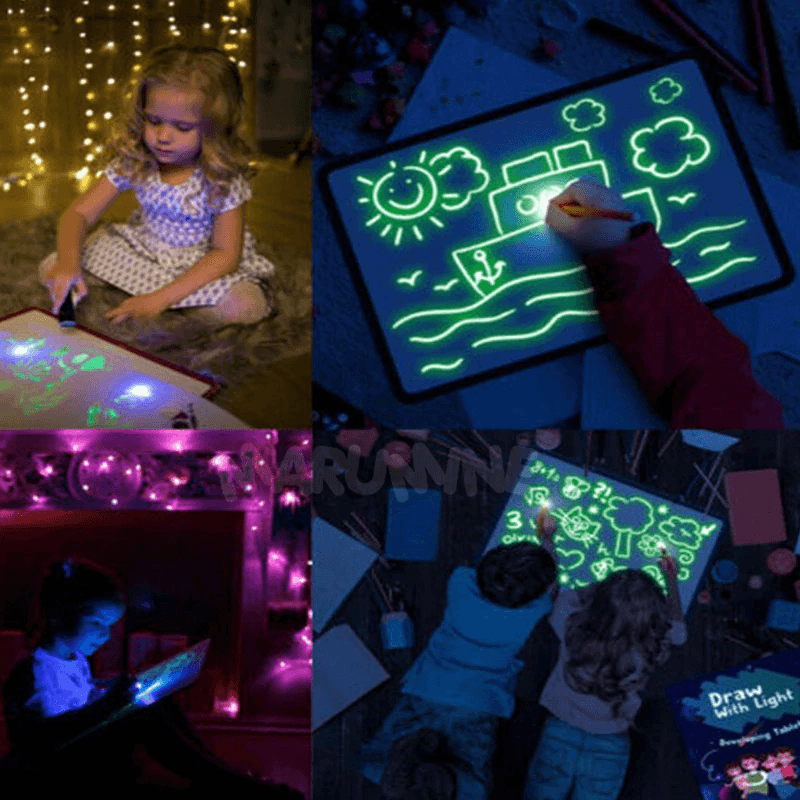 Tableau de dessin lumineux pour enfants A3 A4 A5 avec lumière - Bloc-notes magique amusant, tablette de dessin, stylo fluorescent, jouets lumineux russe anglais