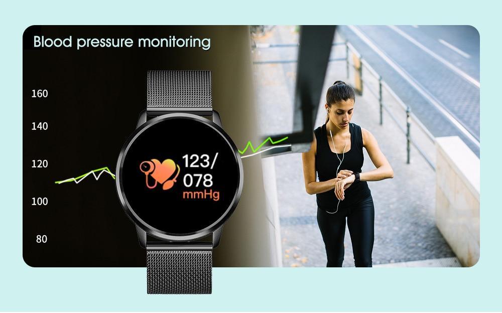 Montre Intelligente Tendance Luxe avec Écran LED Couleur Smartwatch Femme Moniteur de Fréquence Cardiaque Suivi d'Activité Physique