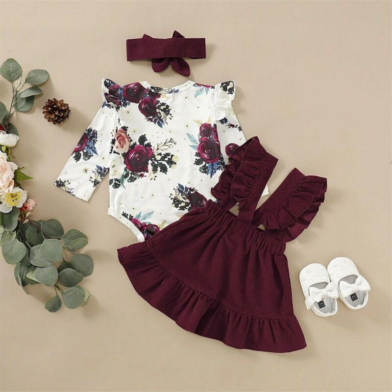 Ensemble barboteuse florale et jupe pour bébé fille nouveau-né avec bandeau – motif mignon, cadeau parfait