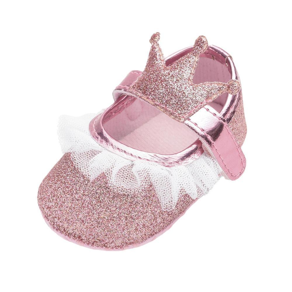 Chaussures de bébé fille nouveau-né, tout-petit, enfants, motif couronne pailletée, semelle souple antidérapante