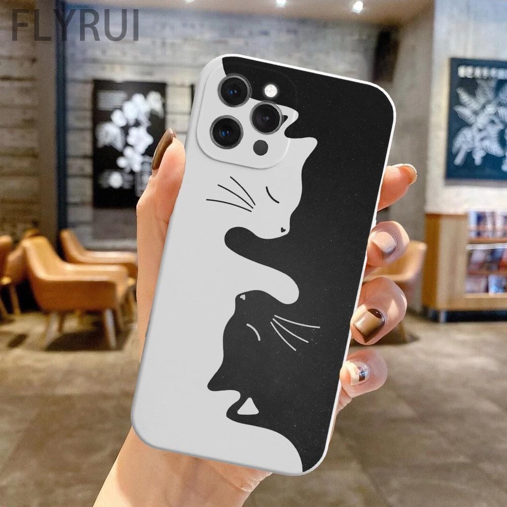 Coque de téléphone motif dessin animé chat animaux mignons pour iPhone 11 12 13 Pro Max X XR XS Max 7 8 Plus SE 2020 Coque arrière en silicone souple transparente ultra mince antichoc