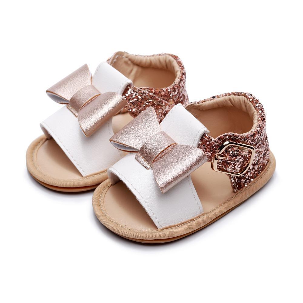 Sandales Bébé Fille Premier Pas Cuir PU Semelle Souple Nœud Papillon Chaussures Filles