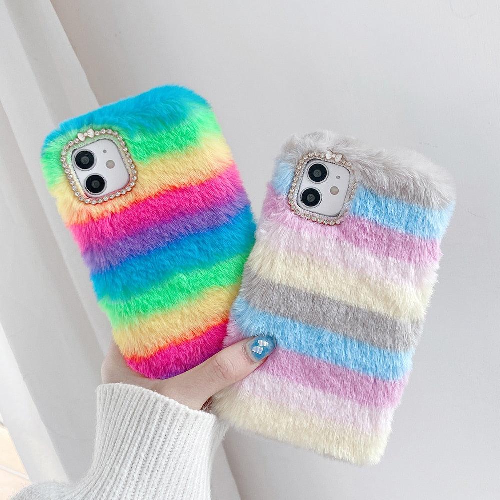 Étui cadeau Fashion Lady pour iPhone 14 13 12 XS Max XR X 11 Pro Max SE Coque chaude en fourrure duveteuse pour iPhone 6 7 8 Plus Coque de téléphone Housse arrière de protection en fourrure duveteuse