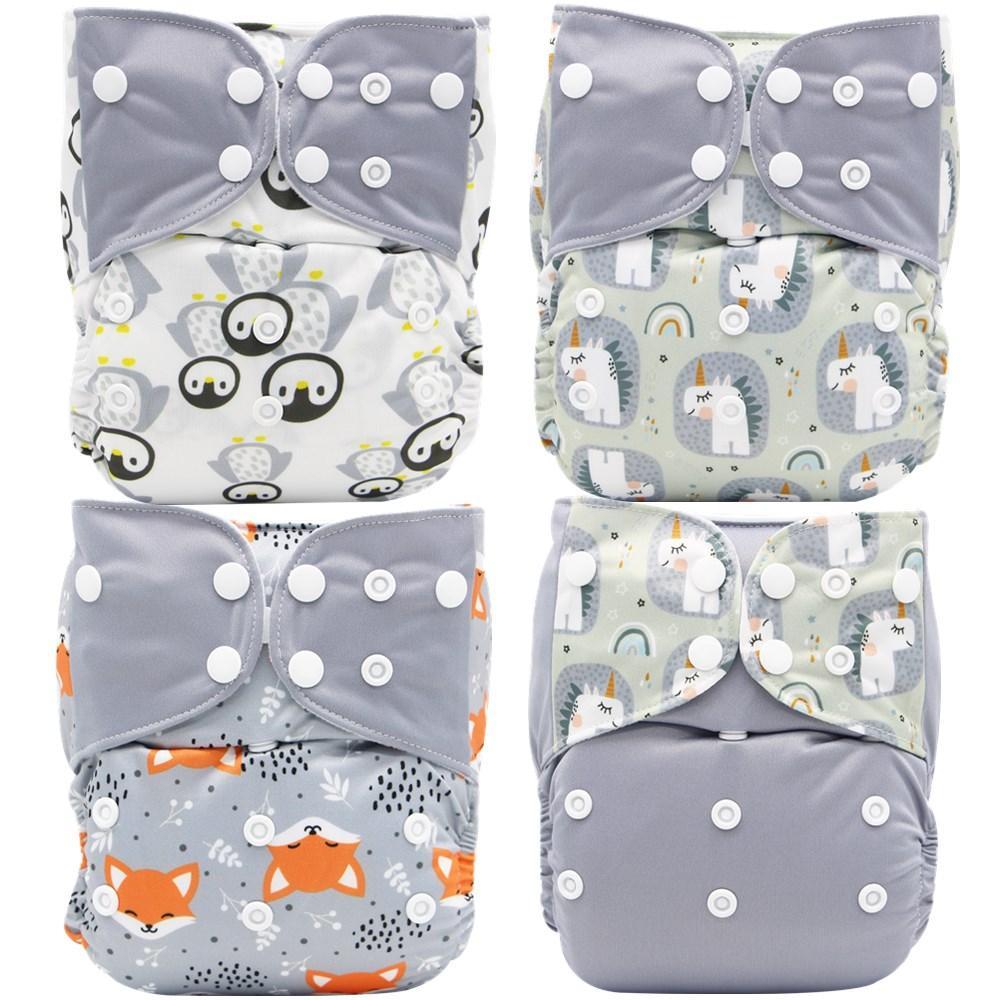 Lot de 4 couvre-couches lavables, écologiques et réglables pour bébés et enfants, en tissu imprimé réutilisable