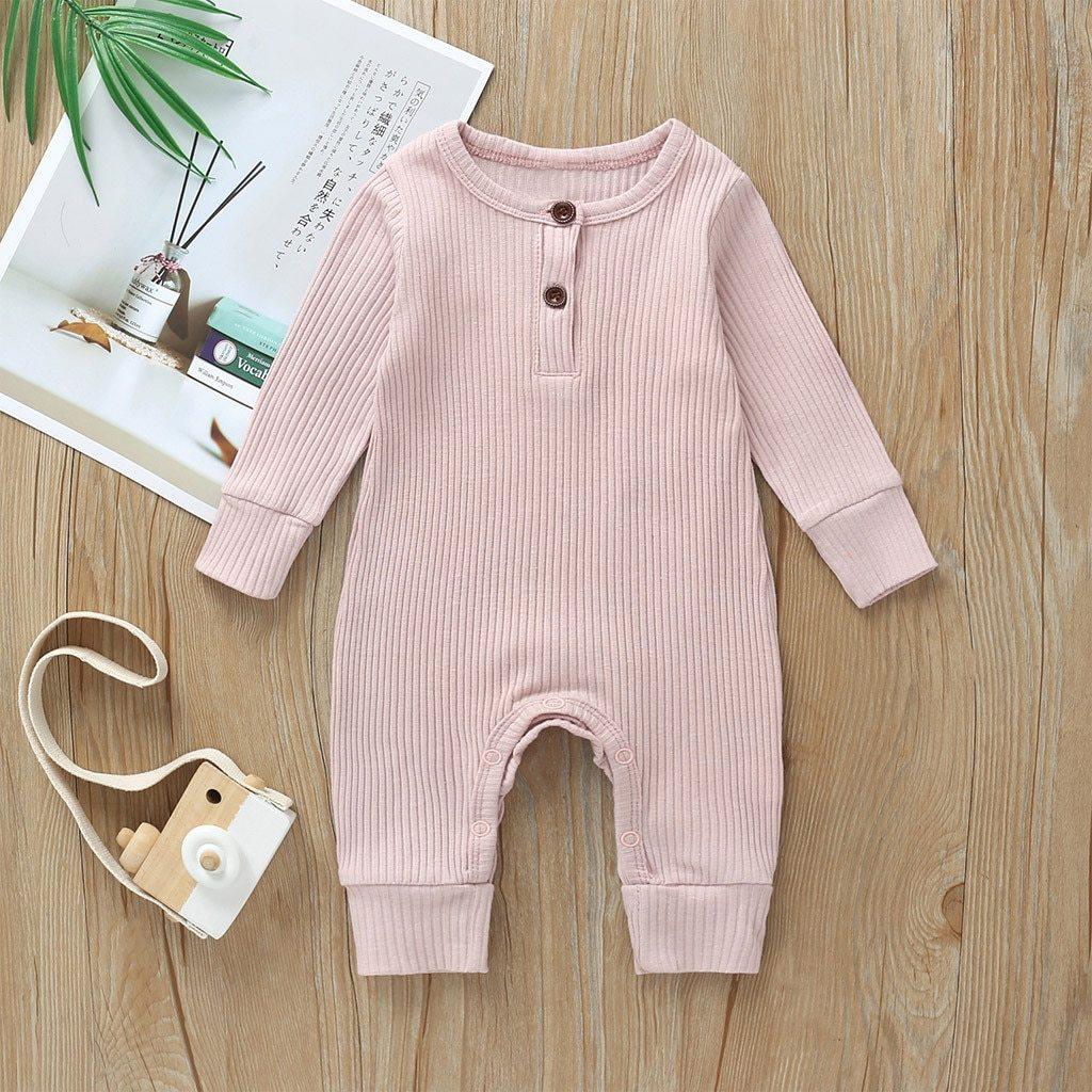 Vêtements bébé garçon et fille, une pièce en tricot uni à manches longues, barboteuse salopette au design classique