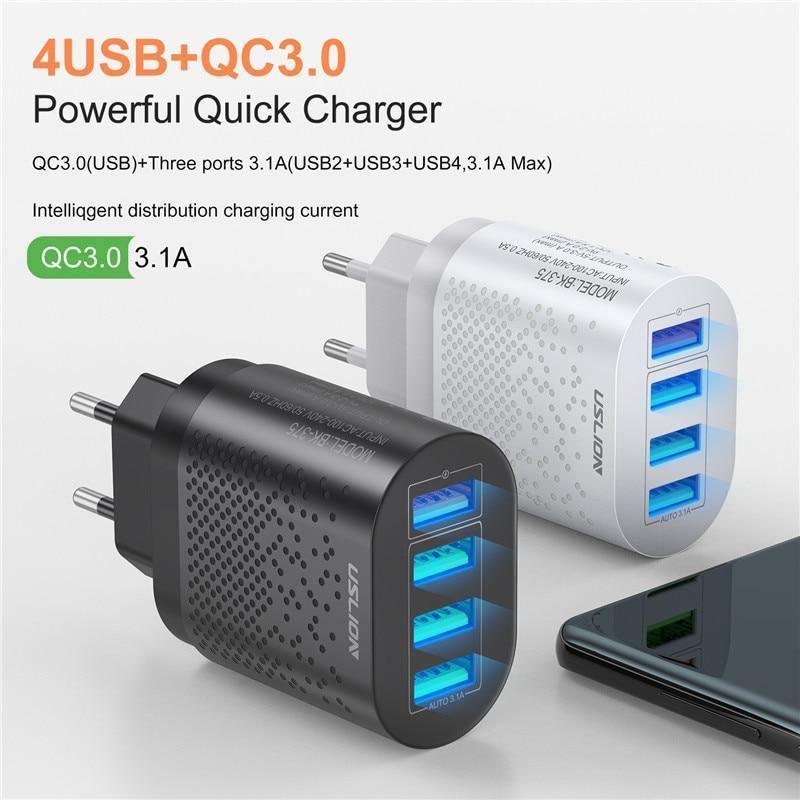 Chargeur USB Portable 3A Charge Rapide 3.0 Chargeur de Téléphone Mobile 4 Ports 48W Chargeurs Muraux Rapides