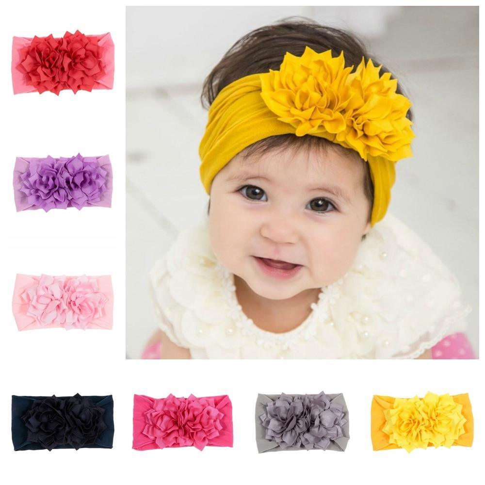 Mignon 1 PC Bébé Filles Fleur de Lotus Bandeau Nylon Nœud Élastique Nouveau-né Tout-petit Bandeaux Accessoires Cheveux Enfants Cadeaux